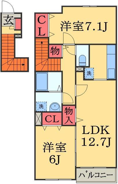 プラシードツバサII(2LDK/2階)の間取り写真