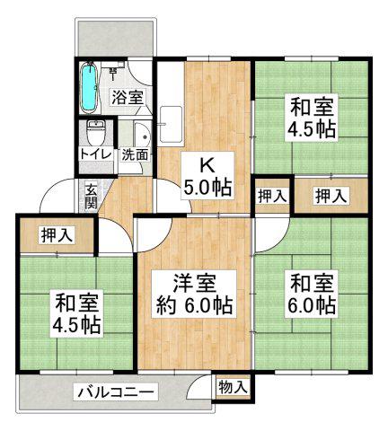 狩口台42号棟(3DK/5階)の間取り写真