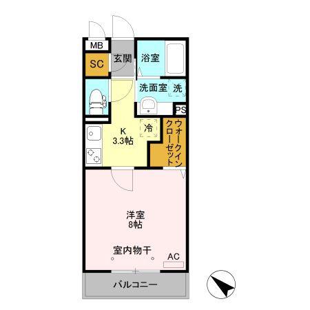 オペラハウス宮子(1K/2階)の間取り写真