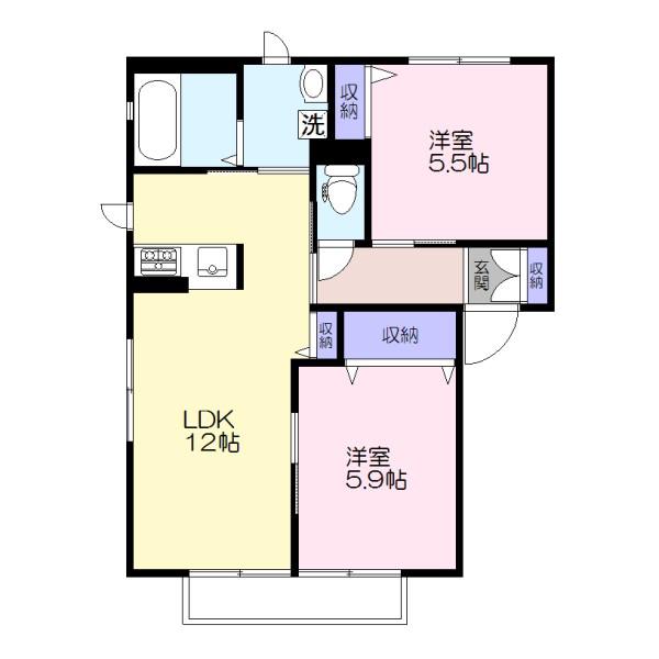 レションデュぺーレ II(2LDK/2階)の間取り写真