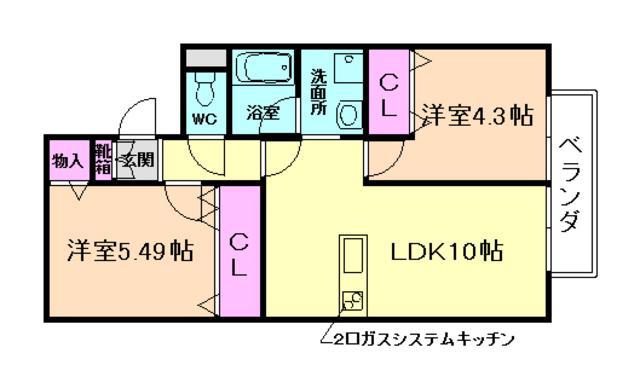 メゾンドゥパサージュ(2LDK/1階)の間取り写真