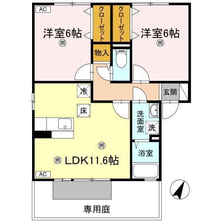 フォレスト A・B・C・D棟(2LDK/1階)の間取り写真
