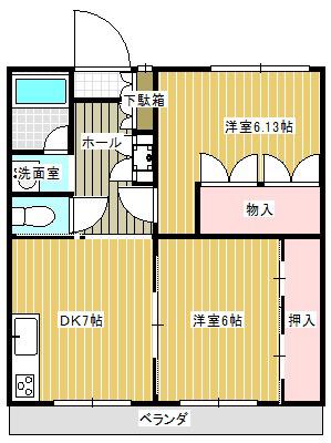 クレイドル(2DK/2階)の間取り写真