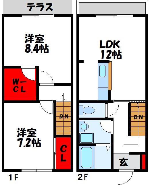 ソレアード赤間 B(2LDK/1階)の間取り写真