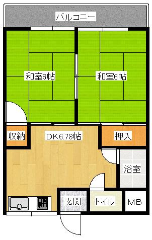 コーポみどりC棟(2DK/1階)の間取り写真