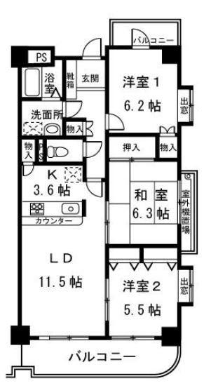 オークヒルズ(3LDK/3階)の間取り写真