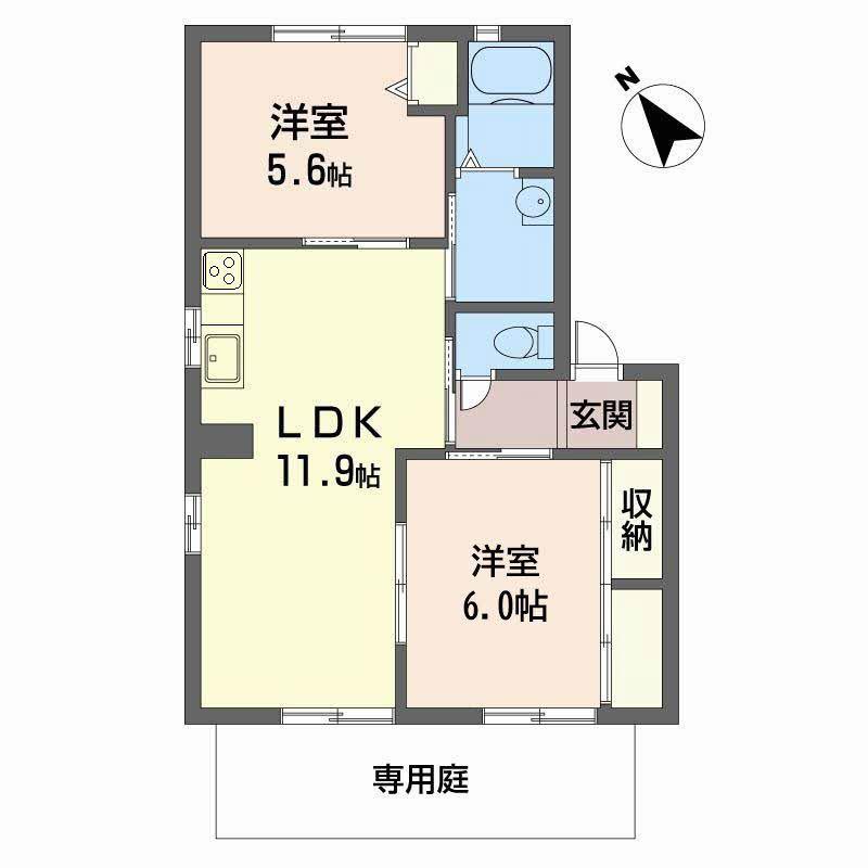 ヴェルジュール別所 D棟(2LDK/1階)の間取り写真
