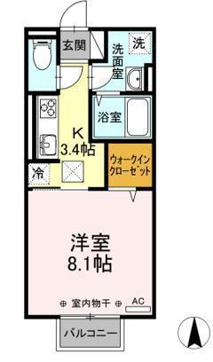 D-ROOM富田(1K/2階)の間取り写真