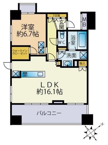 ルネス大井町ゼームス坂(1LDK/8階)の間取り写真