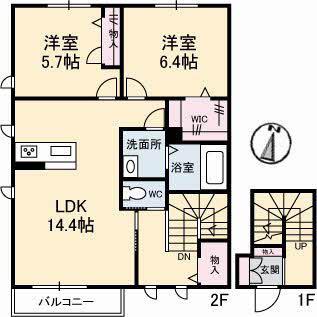 シャーメゾン福山北A(2LDK/2階)の間取り写真