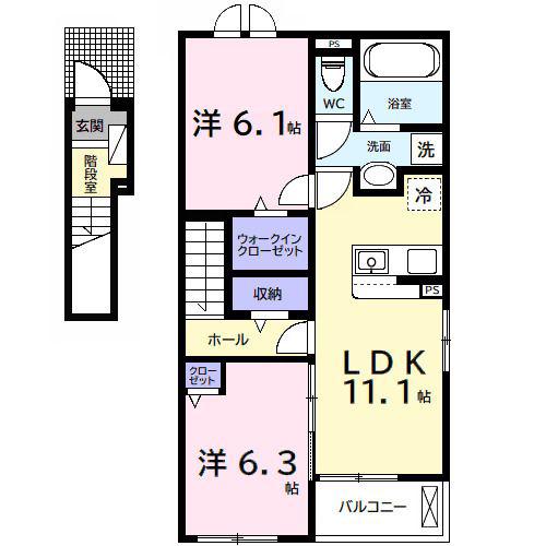 五井西アパート(2LDK/2階)の間取り写真