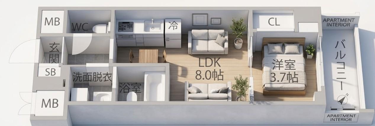 S-RESIDENCE広島駅ENABLE(1LDK/6階)の間取り写真