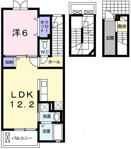 ポレール伊川 III(1LDK/3階)の間取り写真