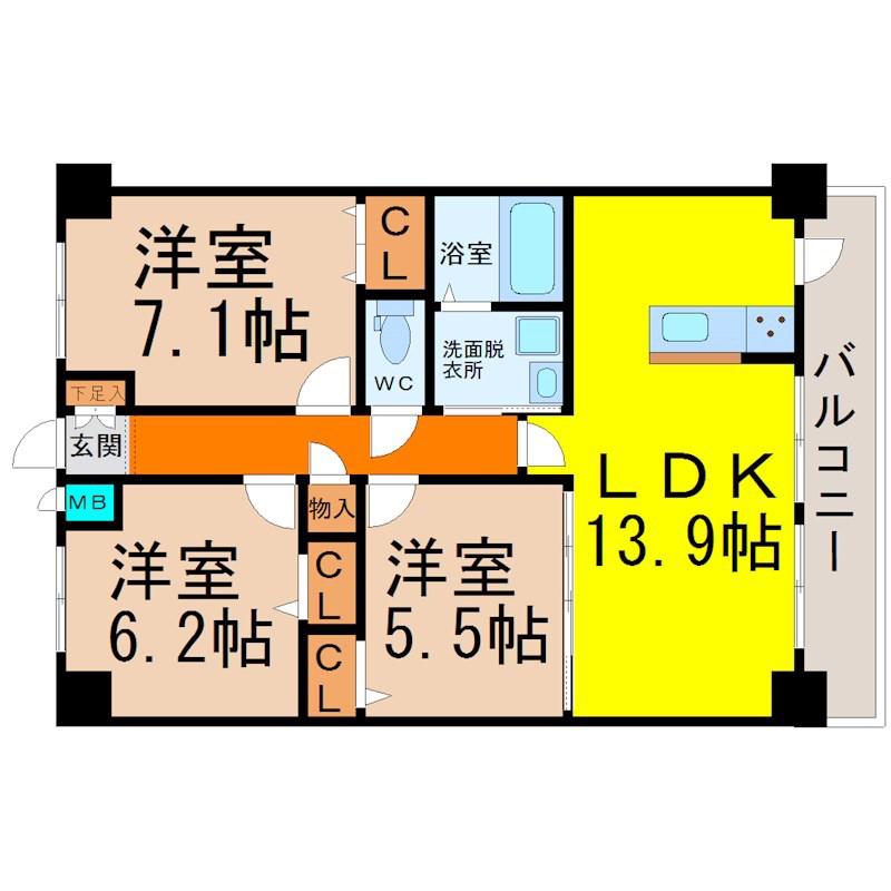 プログレッソ志賀公園(3LDK/2階)の間取り写真
