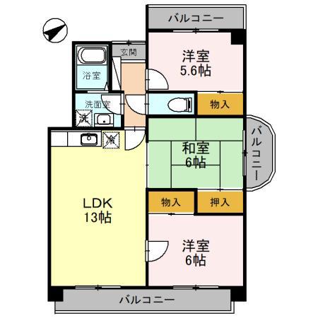 メゾンアザレア(3LDK/5階)の間取り写真