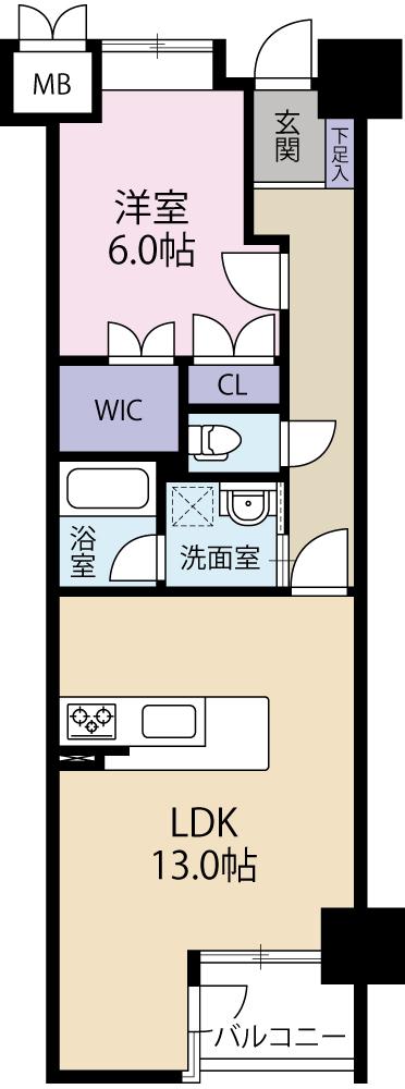 シティウイング北仙台(1LDK/2階)の間取り写真