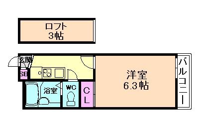 ESPACIO御幣島(1K/2階)の間取り写真
