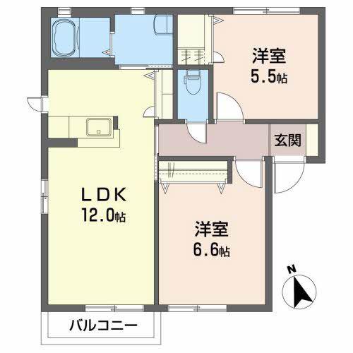 アイリスタウンB(2LDK/2階)の間取り写真
