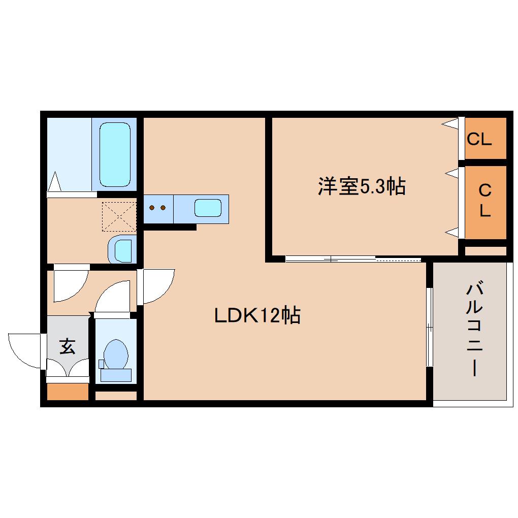 ジーメゾン大和高田(1LDK/2階)の間取り写真