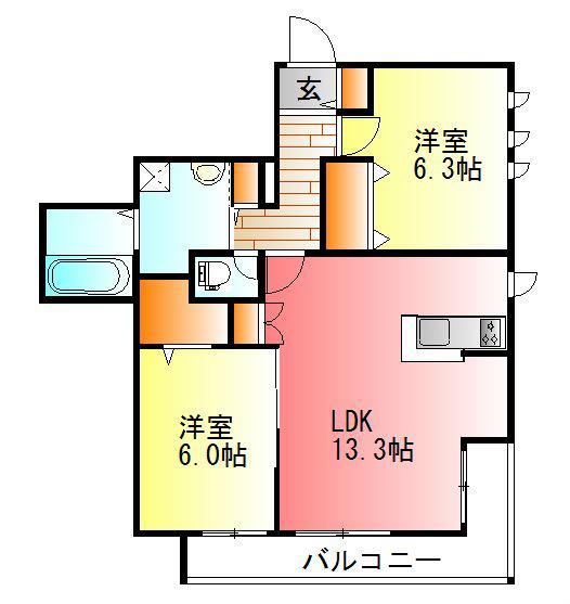 クレスト神谷(2LDK/3階)の間取り写真