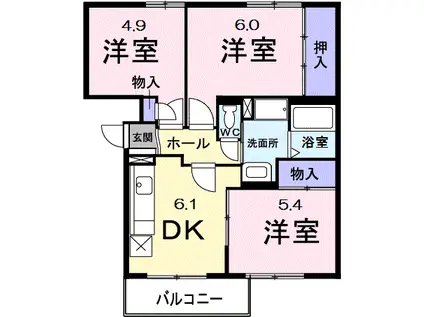 コストバール I(3DK/1階)の間取り写真