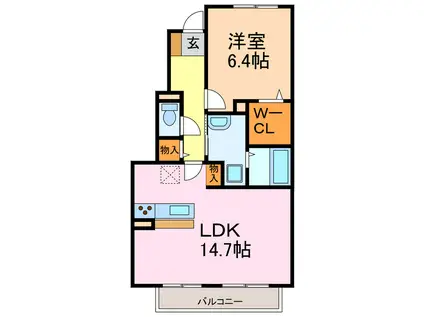 ガーデンスカイ新栄(1LDK/1階)の間取り写真