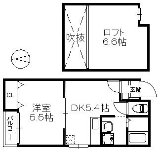 DEAR.FLAT学研都市(1DK/2階)の間取り写真