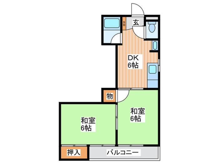 コーポ萱島(2DK/2階)の間取り写真