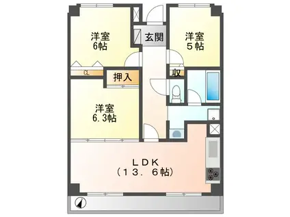 ラコルト東千代田(3LDK/2階)の間取り写真