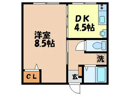 カリーナ平和(1DK/2階)の間取り写真