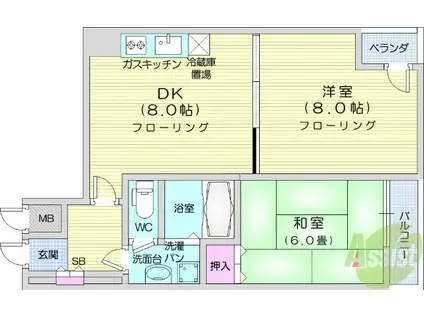 銀杏町レジデンス(2DK/3階)の間取り写真