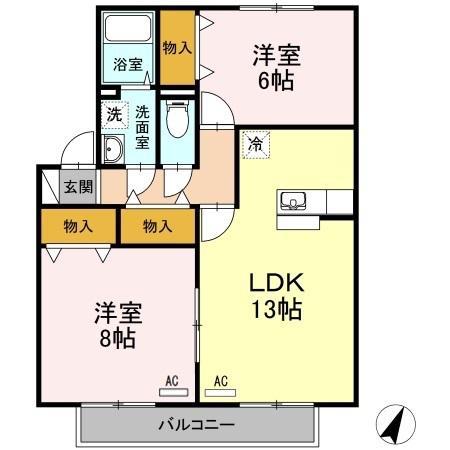 ボナールII(2LDK/2階)の間取り写真