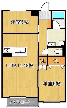 ゼルコバI(2LDK/1階)の間取り写真
