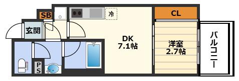 シーズンフラッツ中崎(1DK/8階)の間取り写真