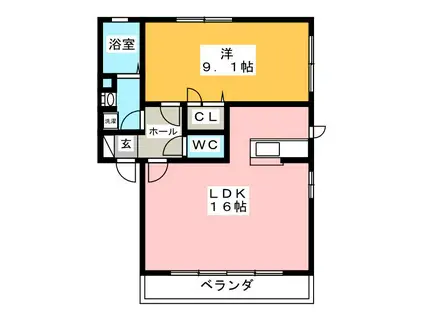 POLARIS B(1LDK/1階)の間取り写真