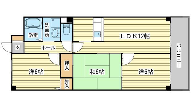 パティオ太子(3LDK/3階)の間取り写真