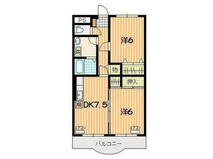 クリエイト二番館(2DK/4階)の間取り写真