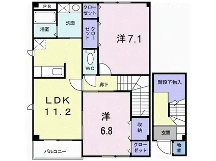 RISINGSUNGARDEN(2LDK/2階)の間取り写真