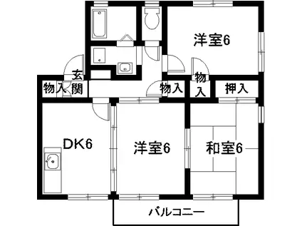 グリーンハイツ土井山 A棟(3DK/2階)の間取り写真