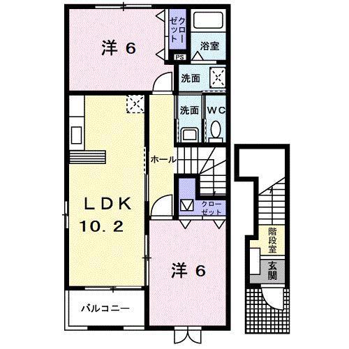 カーサフィオーレB(2LDK/2階)の間取り写真