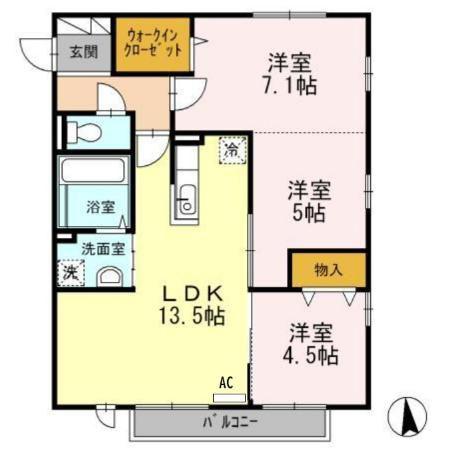 セジュールプルミエ A棟(3LDK/2階)の間取り写真