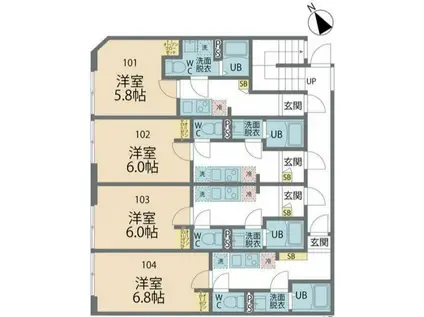 カインドネス相模原(1K/1階)の間取り写真