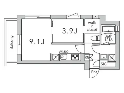 GRANDUO経堂16(1LDK/4階)の間取り写真