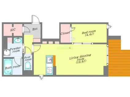 フロレスタ堤通雨宮(1LDK/1階)の間取り写真