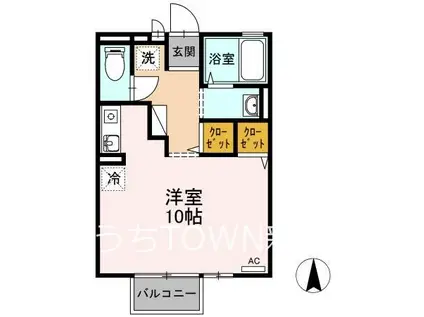 カームハイツ(ワンルーム/2階)の間取り写真