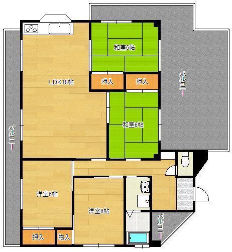 今浪マンション(4LDK/7階)の間取り写真