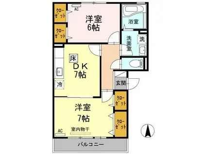 リビングタウン中野美保南 B棟(2DK/1階)の間取り写真