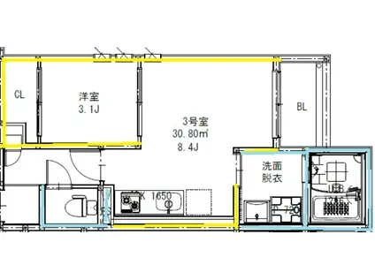 熊本市中央区坪井5丁目MIU(1LDK/3階)の間取り写真