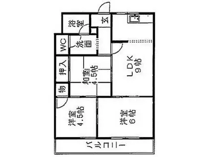 シャトー成田I(2LDK/2階)の間取り写真