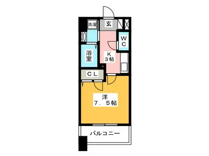 エンクレスト薬院III(1K/7階)の間取り写真